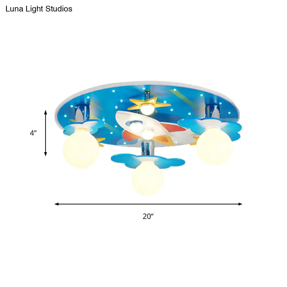 DecorBites™ DecorBites™ Wooden Blue Kids Spaceship Ceiling Lamp for Kindergarten