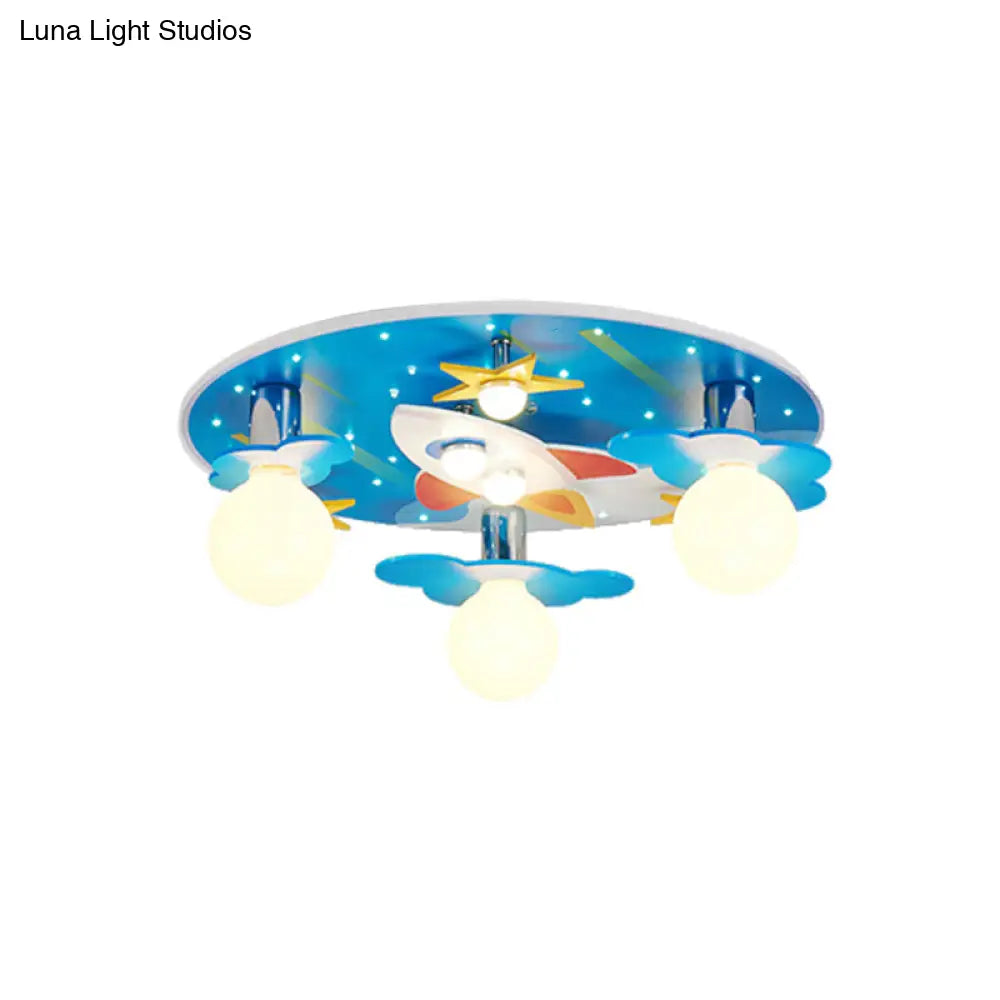 DecorBites™ DecorBites™ Wooden Blue Kids Spaceship Ceiling Lamp for Kindergarten
