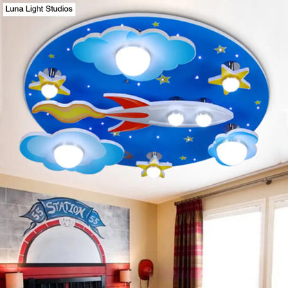 DecorBites™ DecorBites™ Wooden Blue Kids Spaceship Ceiling Lamp for Kindergarten