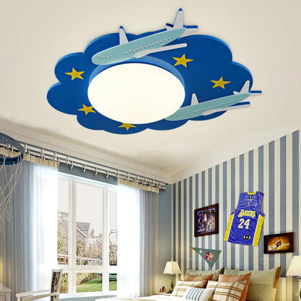 DecorBites™ DecorBites™ Wooden Blue Kids Spaceship Ceiling Lamp for Kindergarten
