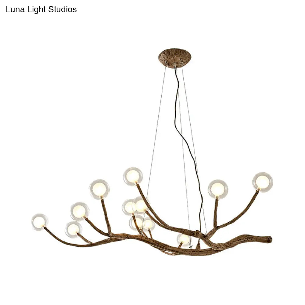 Lámpara de techo estilo cabaña con ramas de madera y pantalla de bola de cristal - Luz cálida/blanca, 8/12/16 luces