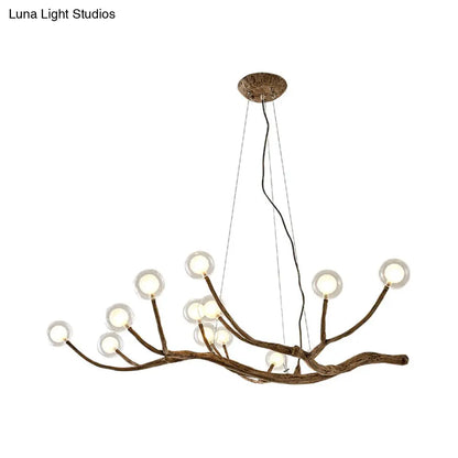 Lámpara de techo estilo cabaña con ramas de madera y pantalla de bola de cristal - Luz cálida/blanca, 8/12/16 luces