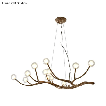 Lámpara de techo estilo cabaña con ramas de madera y pantalla de bola de cristal - Luz cálida/blanca, 8/12/16 luces