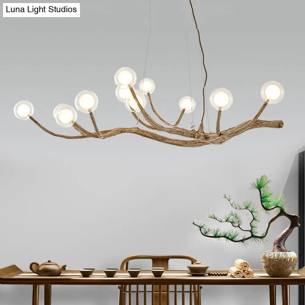 Lámpara de techo estilo cabaña con ramas de madera y pantalla de bola de cristal - Luz cálida/blanca, 8/12/16 luces