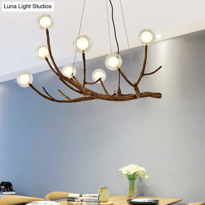 Lámpara de techo estilo cabaña con ramas de madera y pantalla de bola de cristal - Luz cálida/blanca, 8/12/16 luces