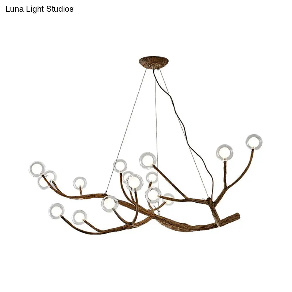 Lámpara de techo estilo cabaña con ramas de madera y pantalla de bola de cristal - Luz cálida/blanca, 8/12/16 luces