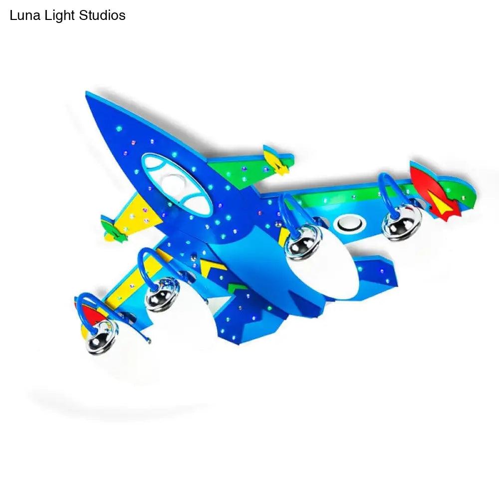 DecorBites™ DecorBites™ Wooden Cartoon Flush Mount Light Fixture in Blue - Jet Children's Bedroom Ceiling Lamp