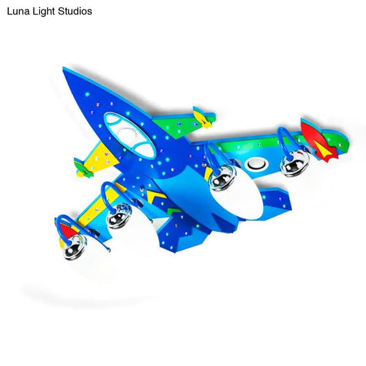 DecorBites™ DecorBites™ Wooden Cartoon Flush Mount Light Fixture in Blue - Jet Children's Bedroom Ceiling Lamp