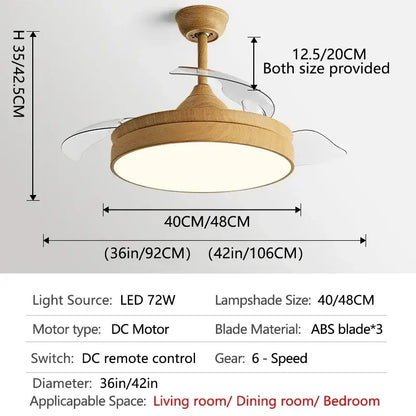 Wooden ceiling fan with clear acrylic blades and circular led light featuring decorbites dc motor ceiling fan design