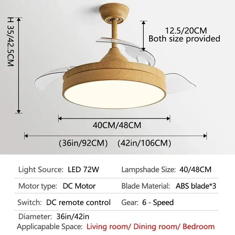 Wooden ceiling fan with clear acrylic blades and circular led light featuring decorbites dc motor ceiling fan design