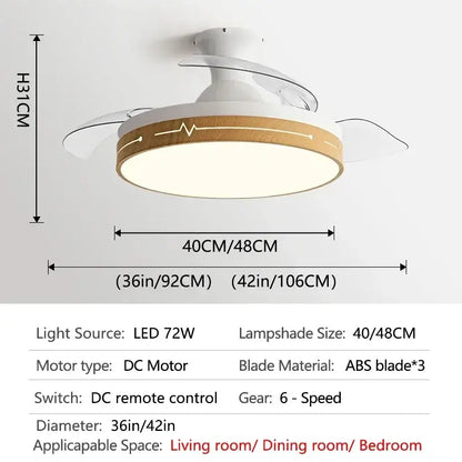 White and light wood-toned wooden ceiling fan with acrylic abs blades and decorbites dc motor for living room use