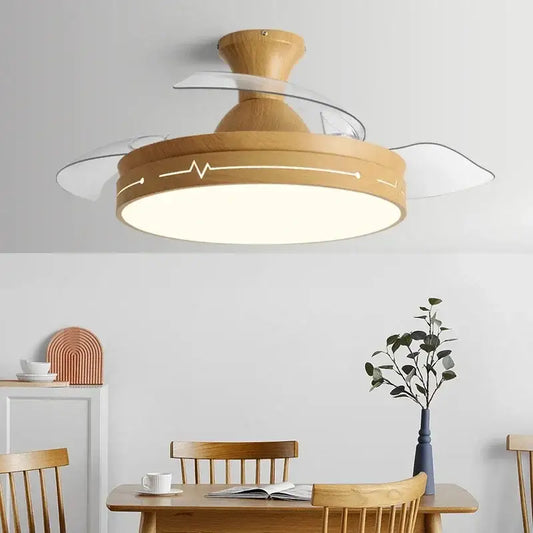 Wooden ceiling fan with clear acrylic blades and white line design light fixture decorbites dc motor ceiling fan for living room