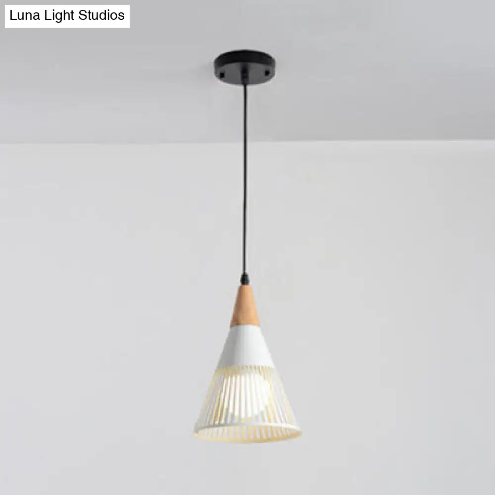 Wooden Cone Pendant Light with Modern Hollow Design - Perfect for Restaurant Decor