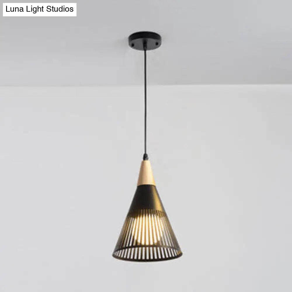 Wooden Cone Pendant Light with Modern Hollow Design - Perfect for Restaurant Decor