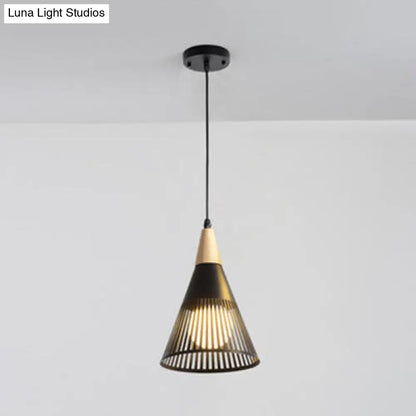 Wooden Cone Pendant Light with Modern Hollow Design - Perfect for Restaurant Decor