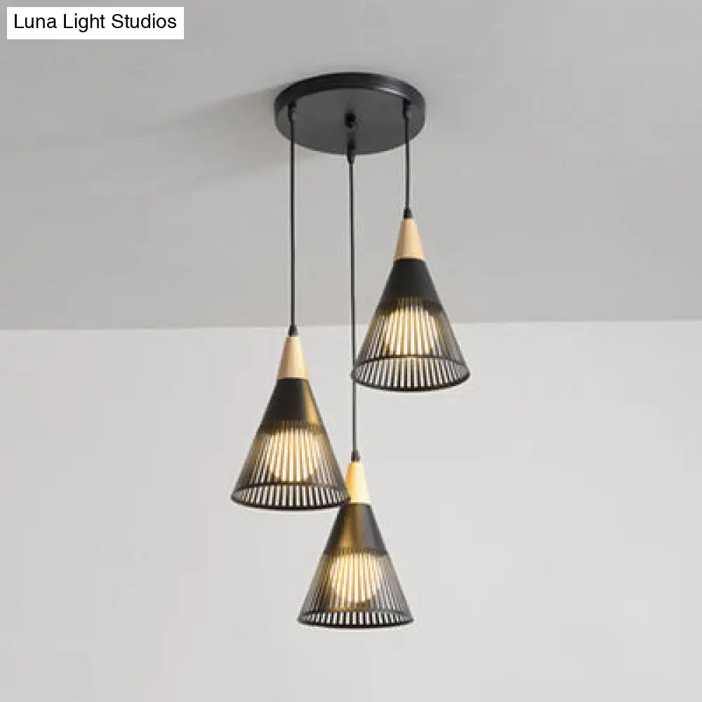 Wooden Cone Pendant Light with Modern Hollow Design - Perfect for Restaurant Decor