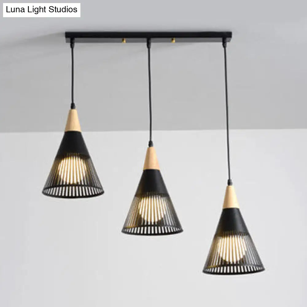 Wooden Cone Pendant Light with Modern Hollow Design - Perfect for Restaurant Decor