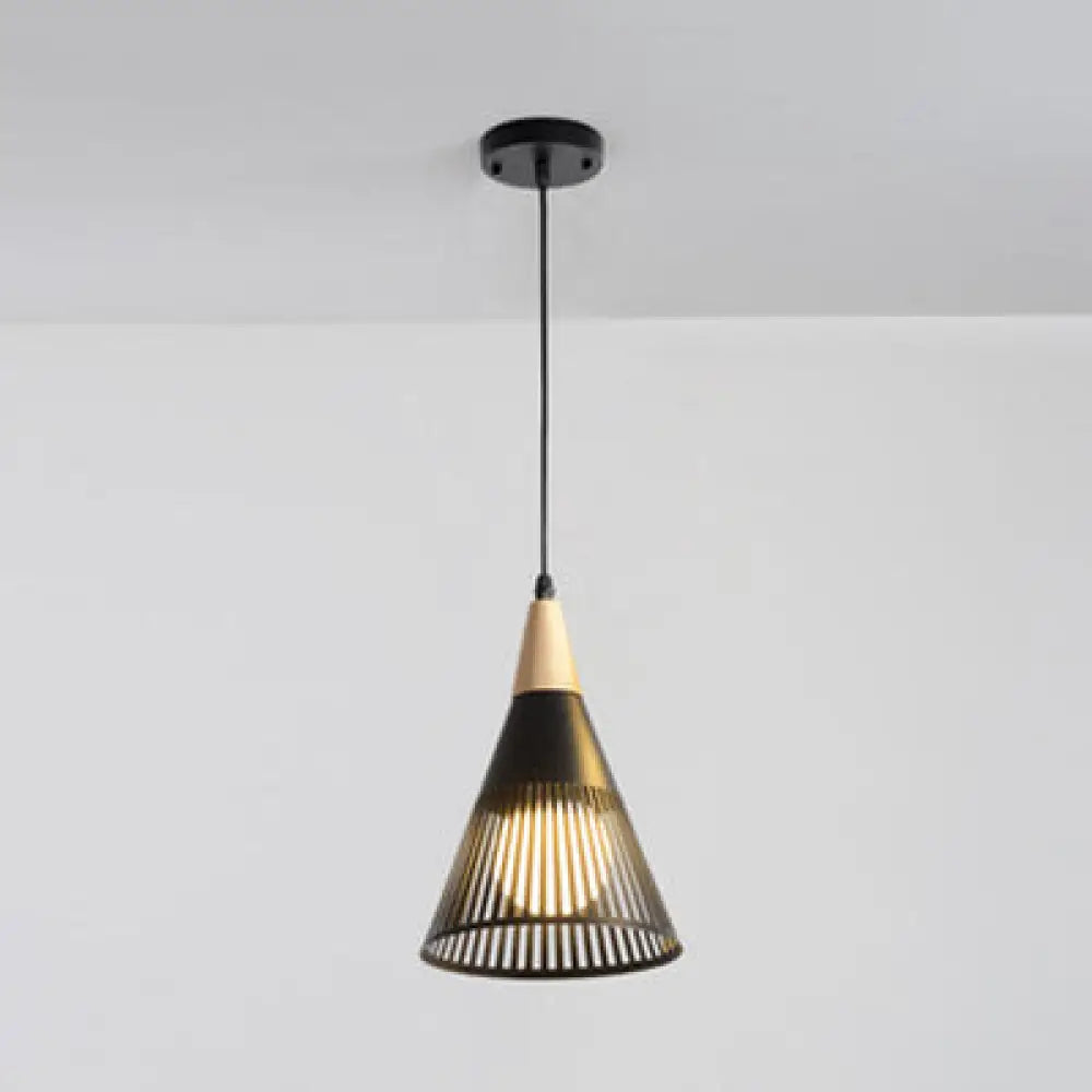 Wooden Cone Pendant Light with Modern Hollow Design - Perfect for Restaurant Decor