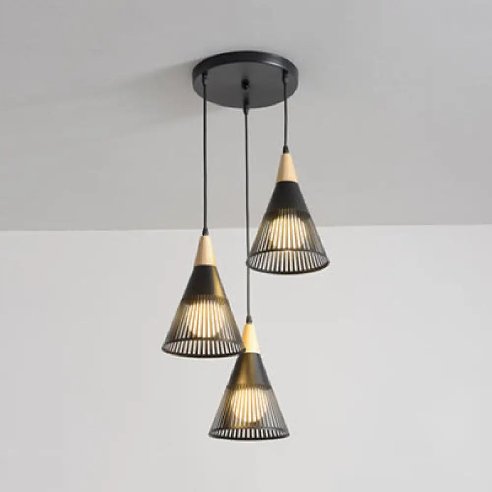 Wooden Cone Pendant Light with Modern Hollow Design - Perfect for Restaurant Decor