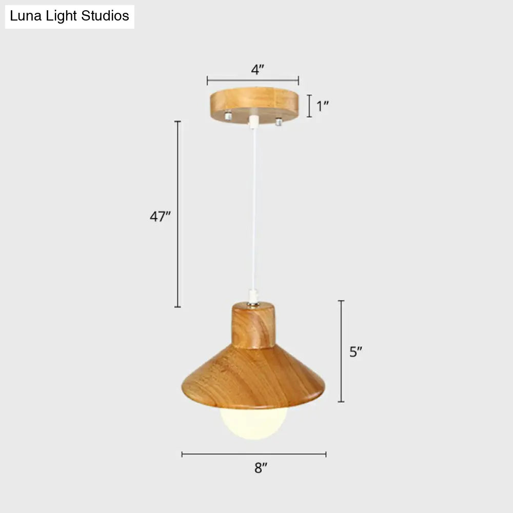 Wooden Cone Shaped Nordic Ceiling Light - Beige-White | Restaurant Hanging Lamp with 1 Head