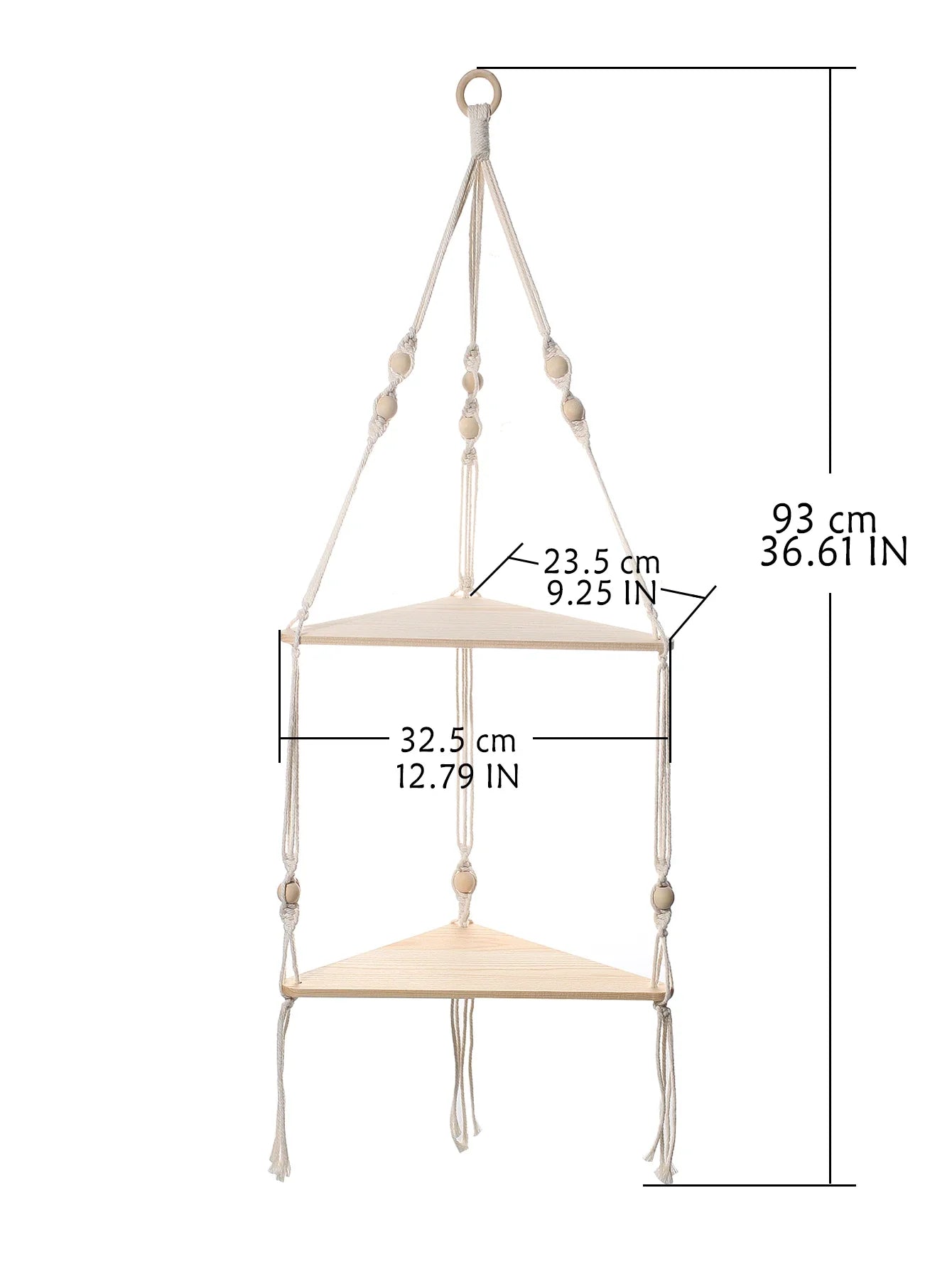 Wooden Corner Shelf with Macrame - Boho Wall Decor