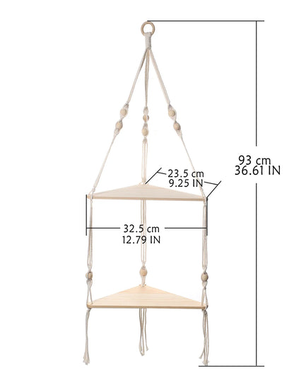 Wooden Corner Shelf with Macrame - Boho Wall Decor