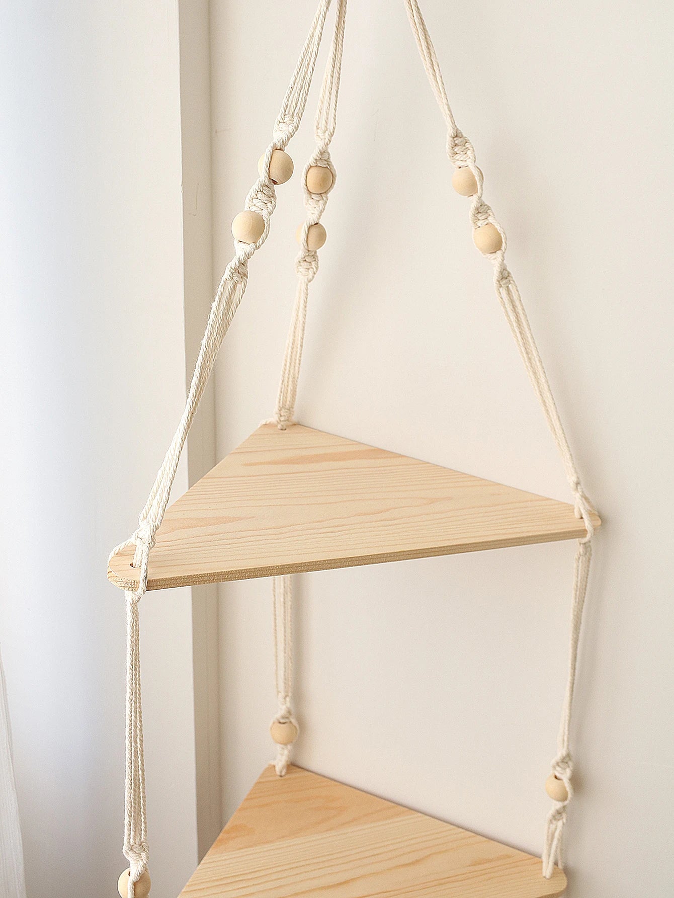 Wooden Corner Shelf with Macrame - Boho Wall Decor