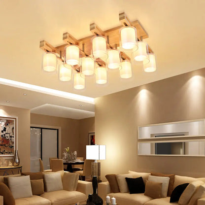 DecorBites™ DecorBites™ Wooden Double-Layer Glass Flush Mount Chandelier for Living Room Ceiling - Simplicity in Design