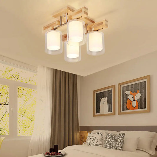 DecorBites™ DecorBites™ Wooden Double-Layer Glass Flush Mount Chandelier for Living Room Ceiling - Simplicity in Design