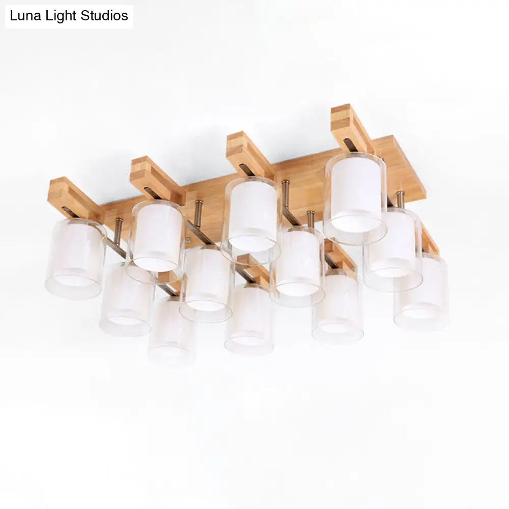 DecorBites™ DecorBites™ Wooden Double-Layer Glass Flush Mount Chandelier for Living Room Ceiling - Simplicity in Design
