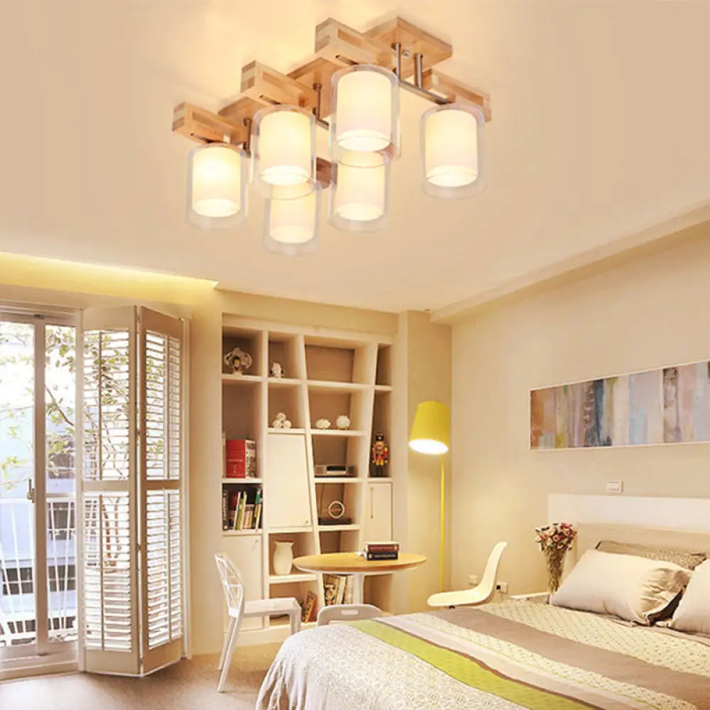 DecorBites™ DecorBites™ Wooden Double-Layer Glass Flush Mount Chandelier for Living Room Ceiling - Simplicity in Design