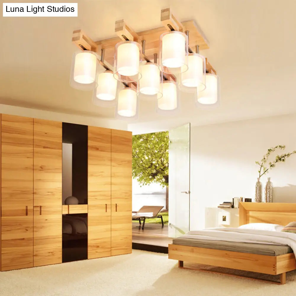DecorBites™ DecorBites™ Wooden Double-Layer Glass Flush Mount Chandelier for Living Room Ceiling - Simplicity in Design