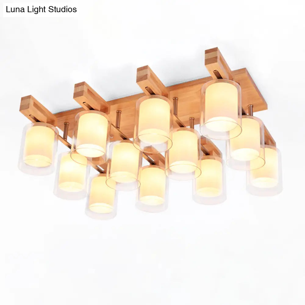 DecorBites™ DecorBites™ Wooden Double-Layer Glass Flush Mount Chandelier for Living Room Ceiling - Simplicity in Design