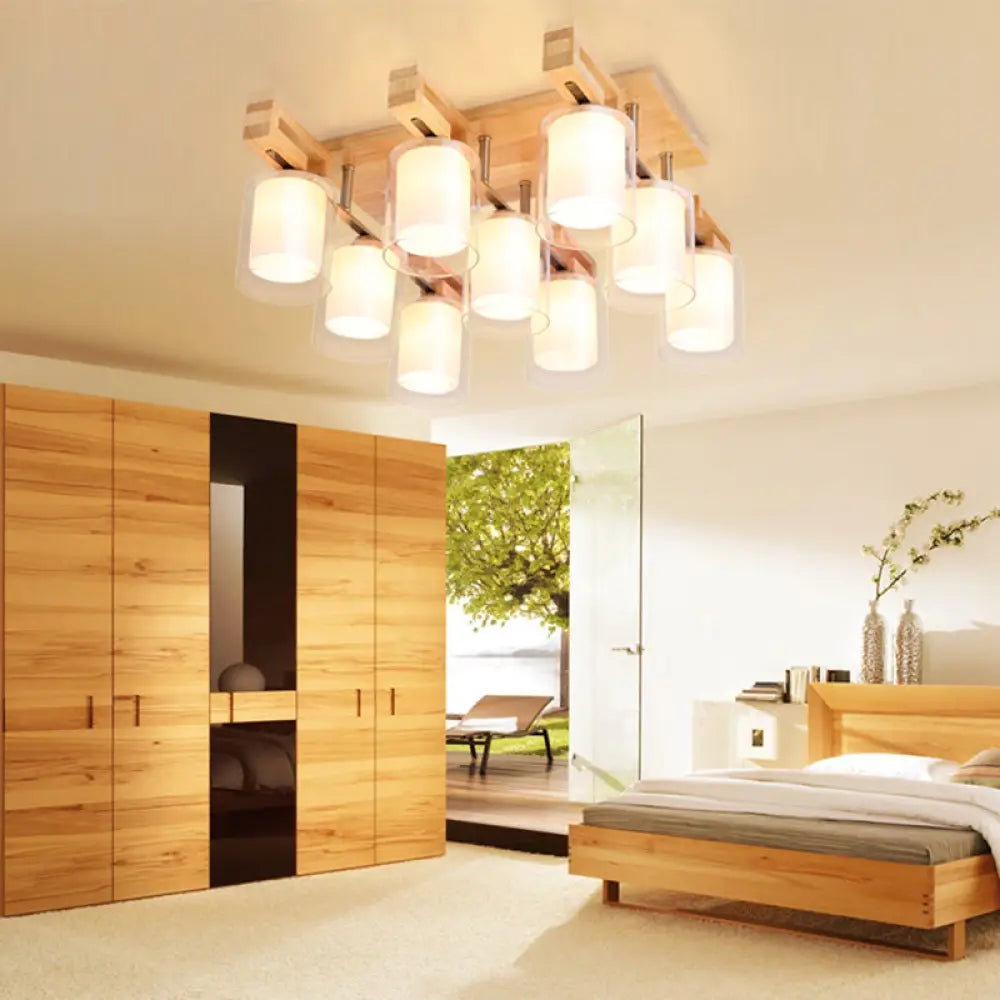 DecorBites™ DecorBites™ Wooden Double-Layer Glass Flush Mount Chandelier for Living Room Ceiling - Simplicity in Design