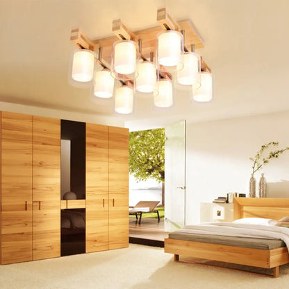 DecorBites™ DecorBites™ Wooden Double-Layer Glass Flush Mount Chandelier for Living Room Ceiling - Simplicity in Design