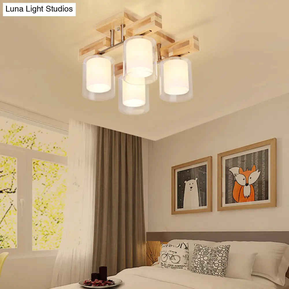 DecorBites™ DecorBites™ Wooden Double-Layer Glass Flush Mount Chandelier for Living Room Ceiling - Simplicity in Design