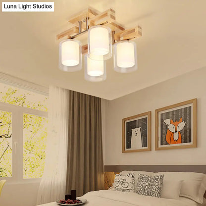 DecorBites™ DecorBites™ Wooden Double-Layer Glass Flush Mount Chandelier for Living Room Ceiling - Simplicity in Design