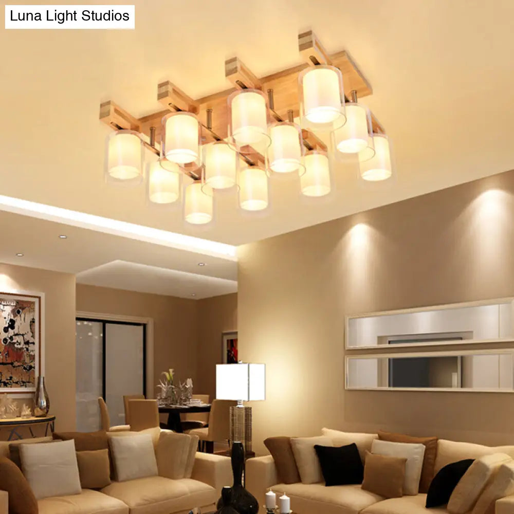 DecorBites™ DecorBites™ Wooden Double-Layer Glass Flush Mount Chandelier for Living Room Ceiling - Simplicity in Design