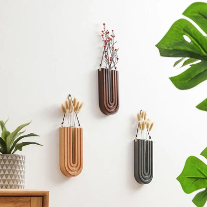 Wooden Flower Vase Wall Mount Holder - Vase