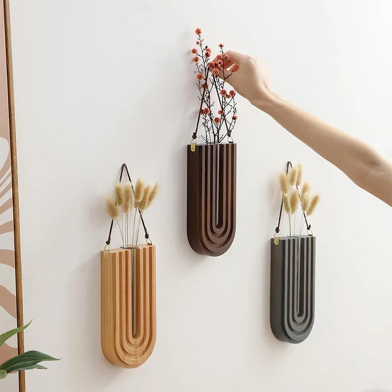Wooden Flower Vase Wall Mount Holder - Vase