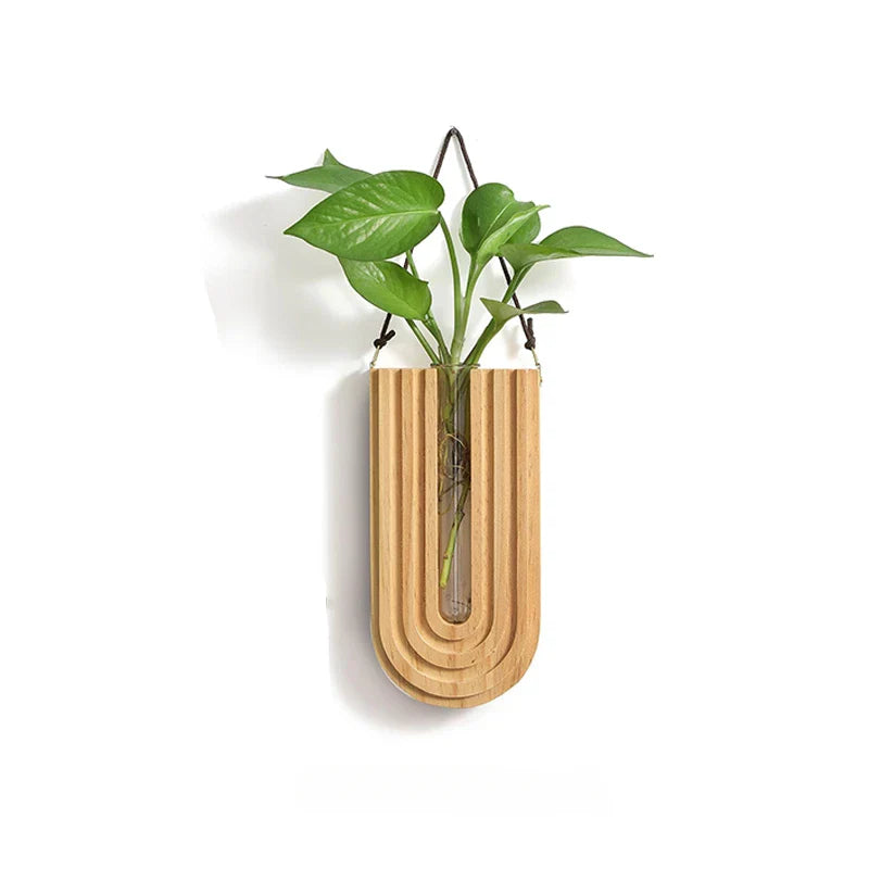 Wooden Flower Vase Wall Mount Holder - D - Vase