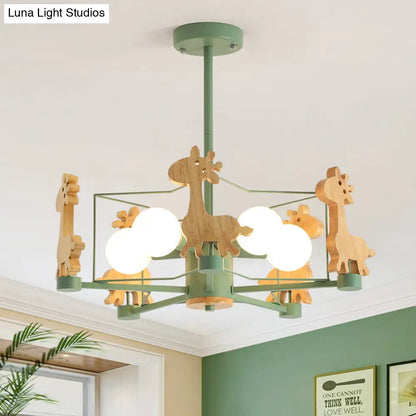 DecorBites™ DecorBites™ Wooden Giraffe Ceiling Fixture for Kids - 5-Light Semi Flush Mount with Star Iron Frame, Grey/Pink/Green