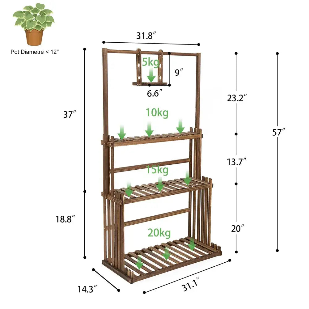 Brown wood plant stand decorbites™ 3-tier wooden hanging plant stand with three tiers and a hanging shelf