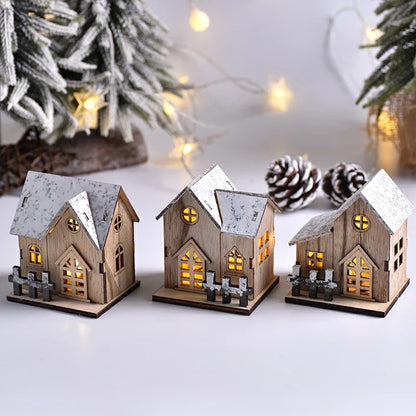 Wooden LED Light House Christmas Decorations