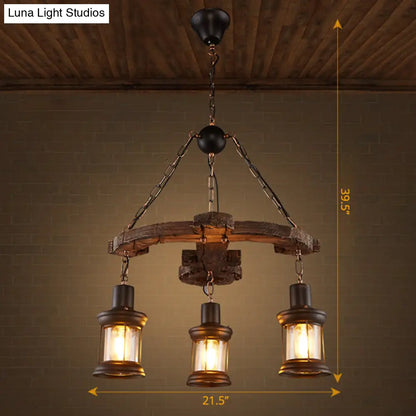 Wooden Nautical Lantern Ceiling Chandelier with Clear Glass for Living Room