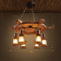 Wooden Nautical Lantern Ceiling Chandelier with Clear Glass for Living Room