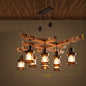 Wooden Nautical Lantern Ceiling Chandelier with Clear Glass for Living Room