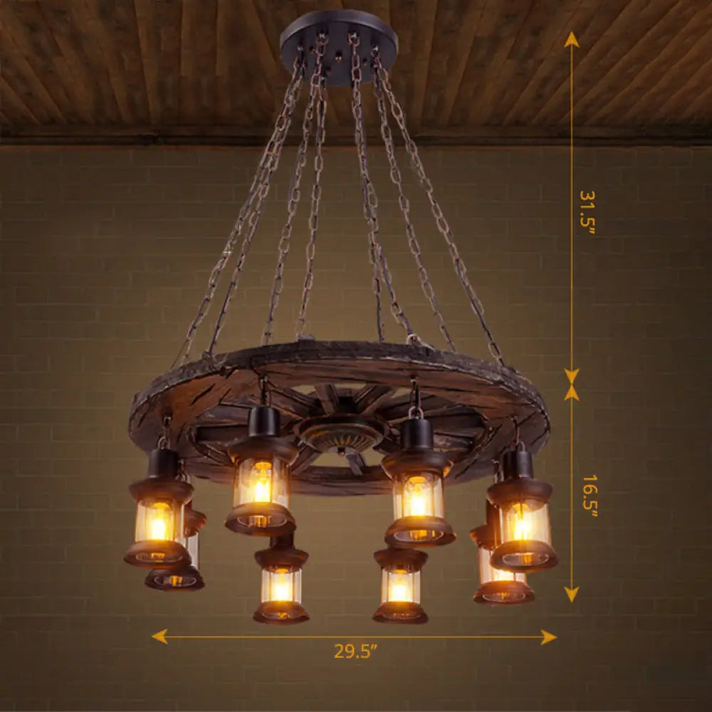 Wooden Nautical Lantern Ceiling Chandelier with Clear Glass for Living Room