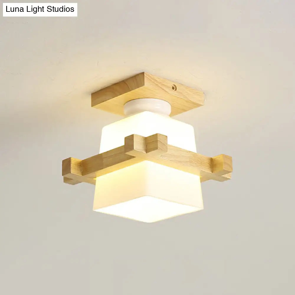 DecorBites™ DecorBites™ Wooden Nordic Semi Flush Ceiling Light with White Glass - Small Size
