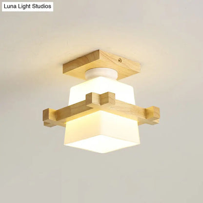 DecorBites™ DecorBites™ Wooden Nordic Semi Flush Ceiling Light with White Glass - Small Size